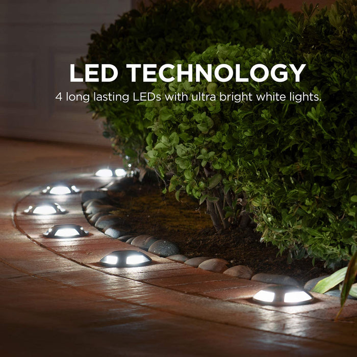 Solar Deck Lights: White LED 4-Pack, Silver