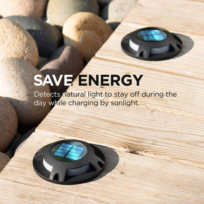 Solar Deck Lights: White LED 4-Pack, Silver