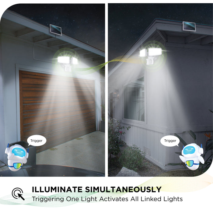 Mesh Linkable Series Twin Head SMD LED Outdoor Solar Flood Light, 1500 Lumens, 5000K Bright