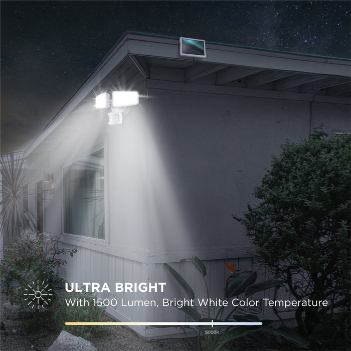 Mesh Linkable Series Twin Head SMD LED Outdoor Solar Flood Light, 1500 Lumens, 5000K Bright