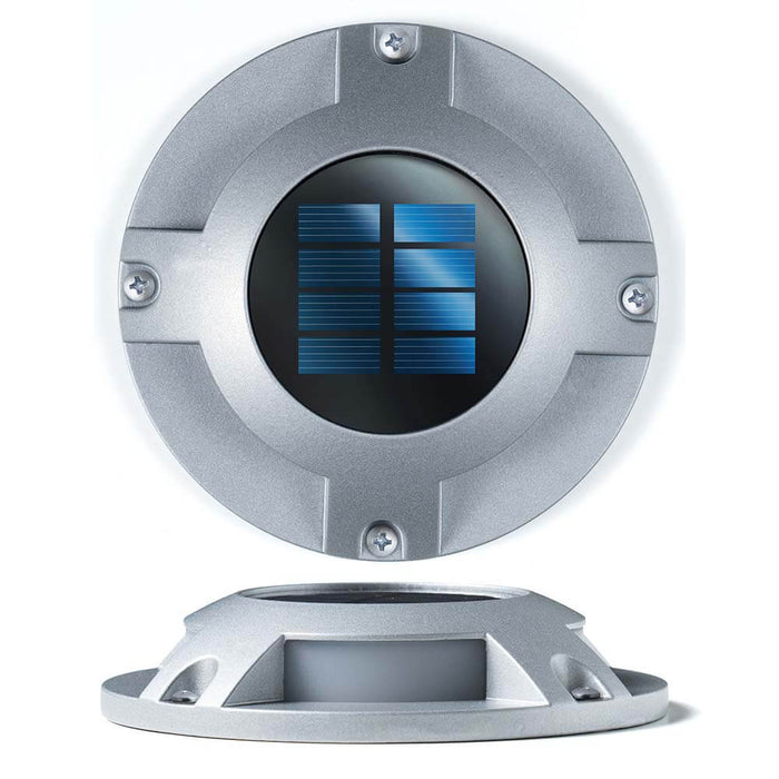 Solar Deck Lights: White LED 4-Pack, Silver