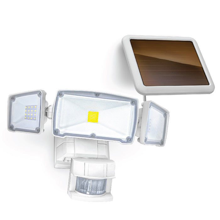Solar Motion Sensor Light: Triple Head 6000K Light - White