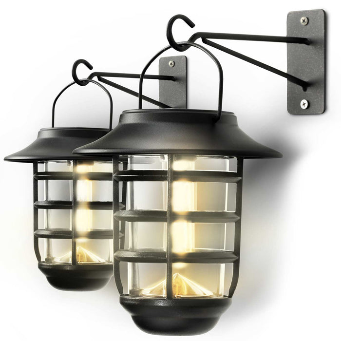 Solar Wall Lanterns: Warm LED Lights 2-Pack