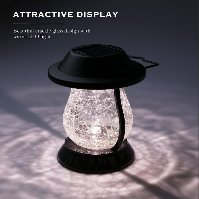 Outdoor Decorative 2 in 1 Hanging Lantern with Large Crackle Glass Housing, 2-Pack