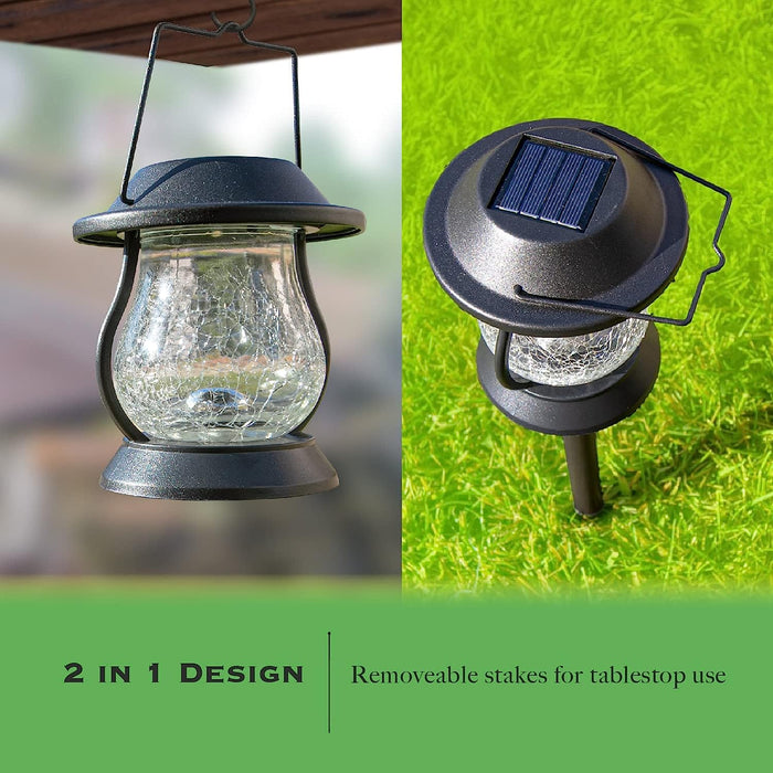 Outdoor Decorative 2 in 1 Hanging Lantern with Large Crackle Glass Housing, 2-Pack