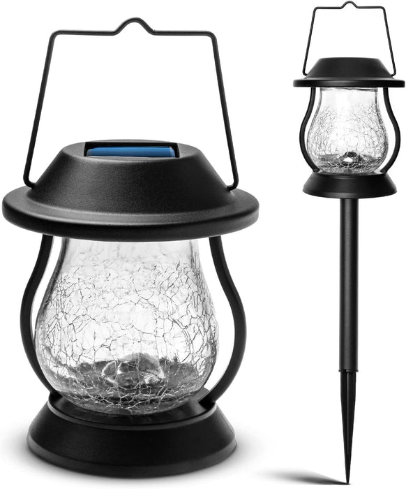 Outdoor Decorative 2 in 1 Hanging Lantern with Large Crackle Glass Housing, 2-Pack
