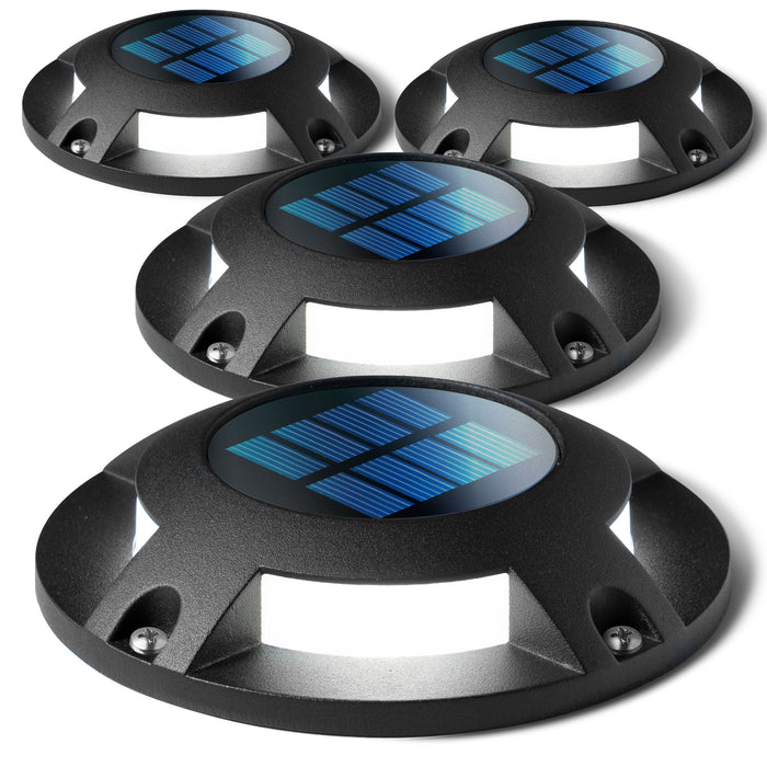 Solar Deck Lights: White LED 4-Pack, Black