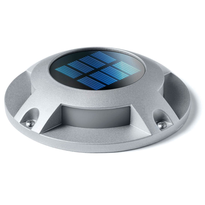 Solar Deck Lights: White LED 4-Pack, Silver