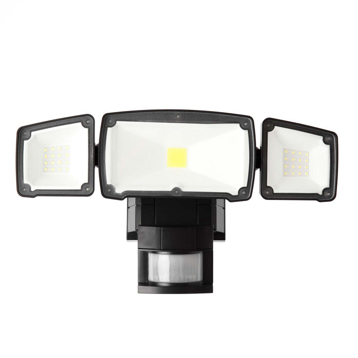 Solar Motion Sensor Light: Triple Head 6000K Light - Black