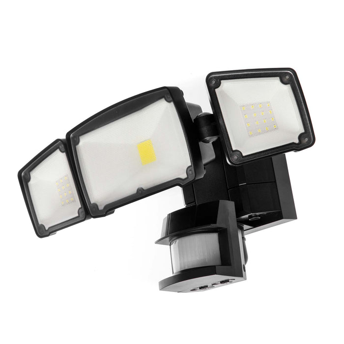 Solar Motion Sensor Light: Triple Head 6000K Light - Black