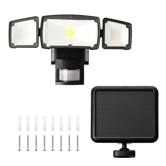 Solar Motion Sensor Light: Triple Head 6000K Light - Black